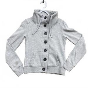 Bluenotes Women's XS Gray Button Up Jacket High Neck Kangaroo Pocket China